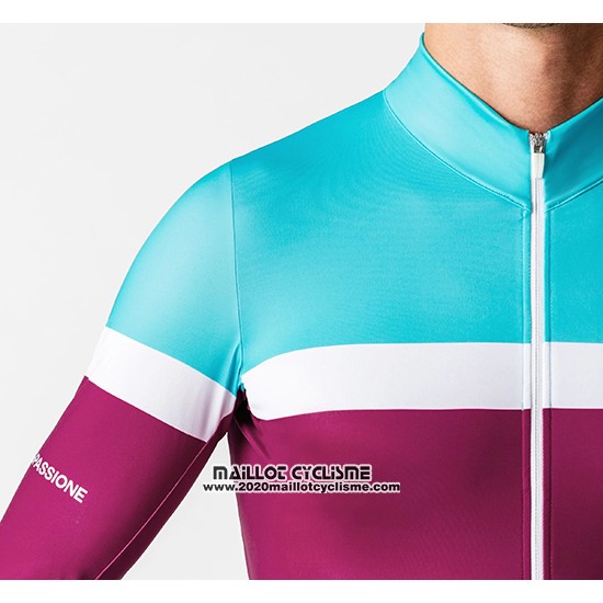 2019 Maillot Ciclismo La Passione Bleu Blanc Rouge Manches Longues et Cuissard